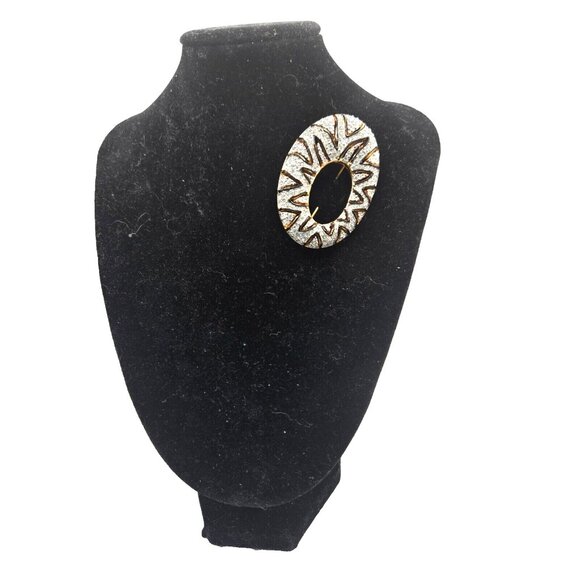 Swarovski Swan Signed Gold Plated Crystal Black Gold Brooch in original box - Picture 4 of 6